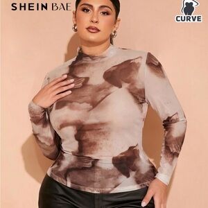 SHEIN BAE Women's Brown Abstract Long Sleeve Top
